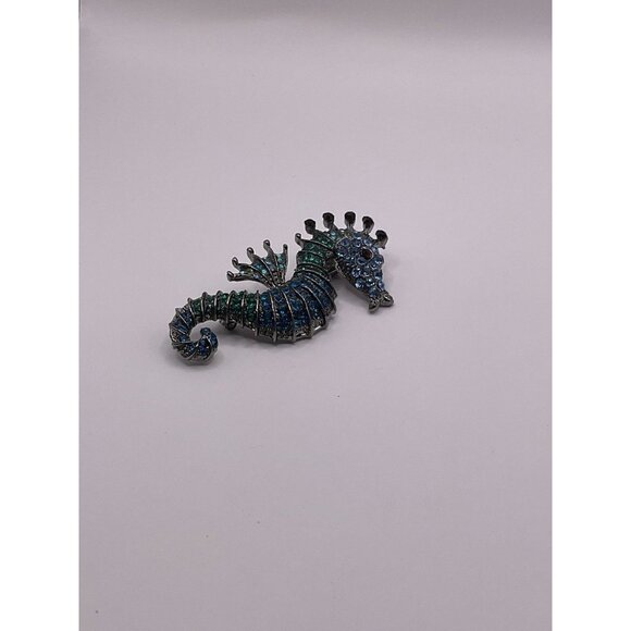Sparkling Seahorse Brooch Pin With Blue & Green Rhinestones - Picture 5 of 6
